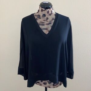 Zara Black Chiffon Kimono Blouse Top Long Sleeve Loose Lagen Look M